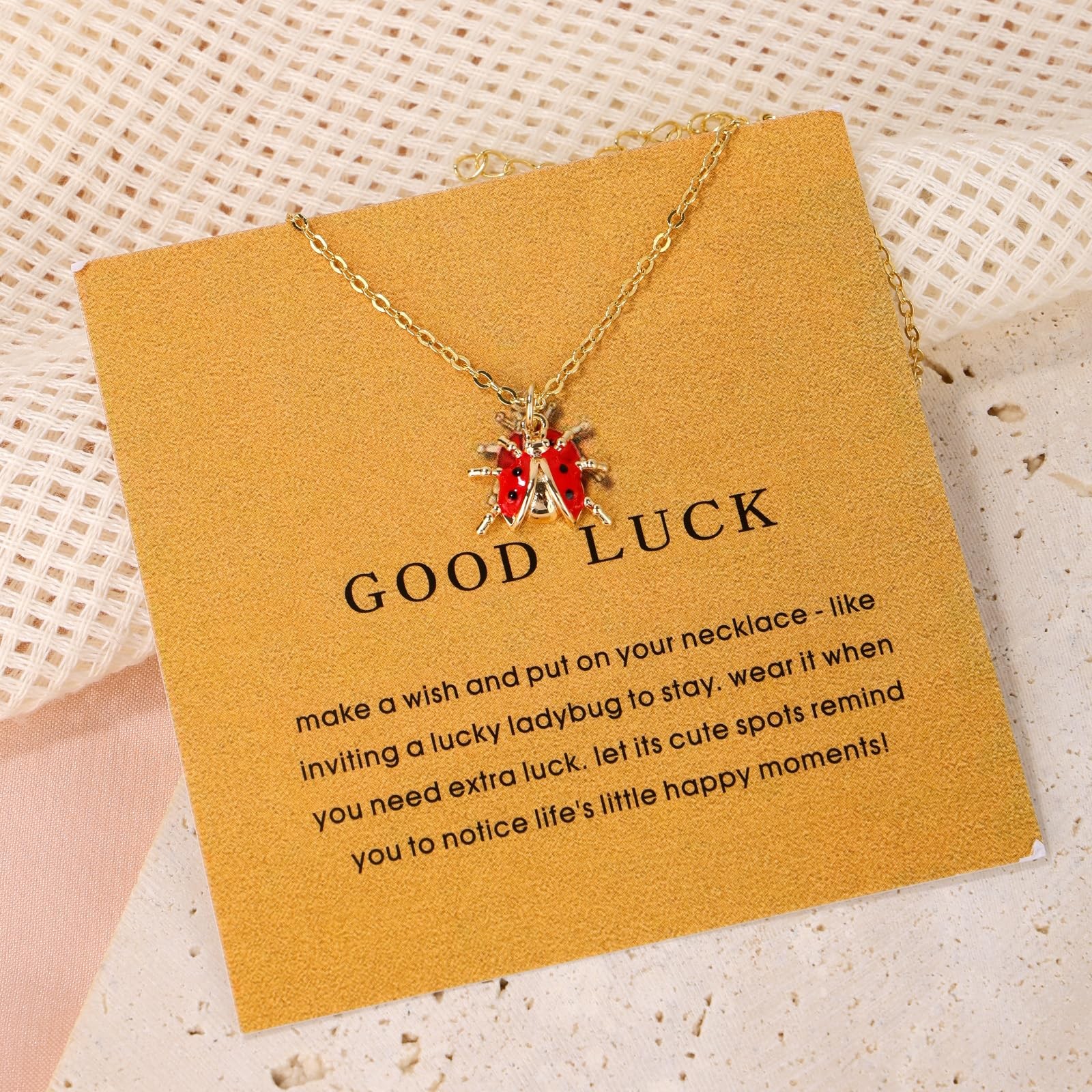 Mikovivi Ladybug Pendant Necklace, Copper, Resin, Red, Black, 51cm Long