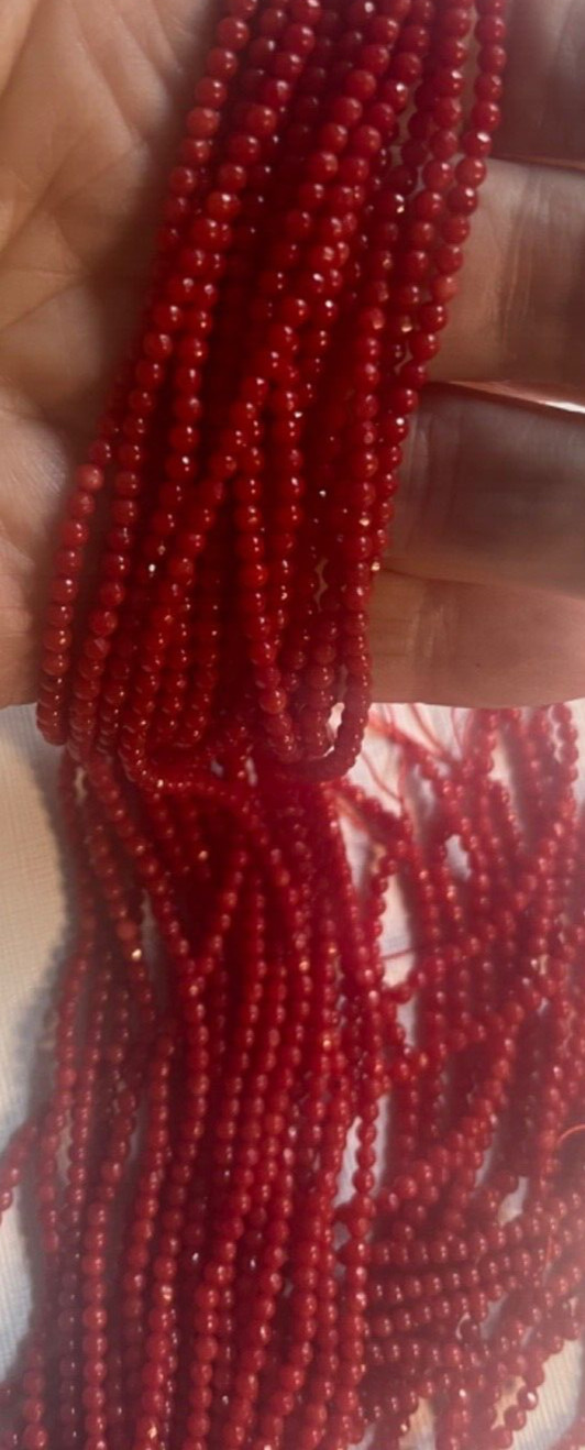 ONE STRAND 2.5 MM 16″ GENUINE FACETED RED COLOR CORAL BEADS BELOW WHOLESALE!