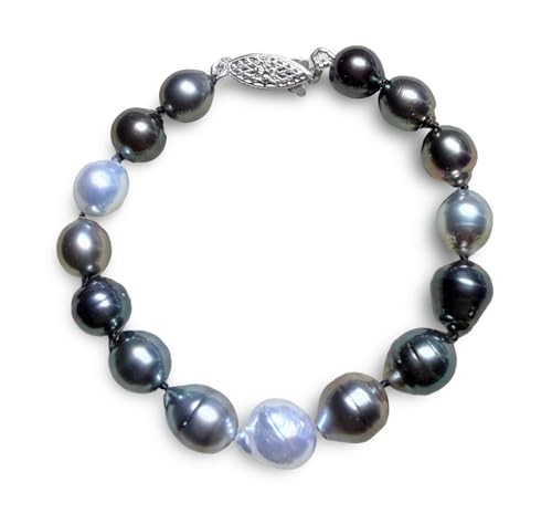 8-10mm Multicolor Baroque Tahitian South Sea Pearl Bracelet AA+SIlver Clasp 7″