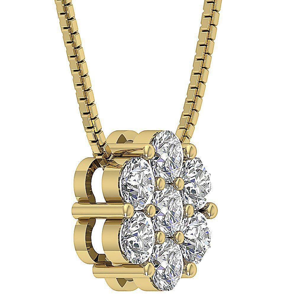 Cluster Pendant Necklace SI1 G 1.60 Carat Round Diamond 14K Rose Gold 11.00 MM