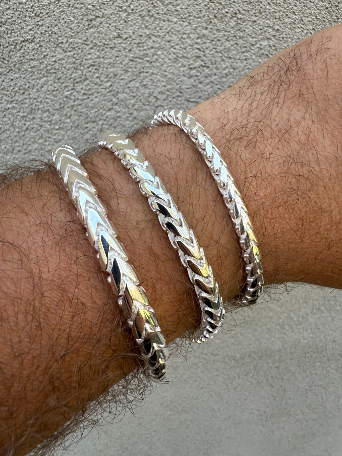 Real 925 Sterling Silver Round Franco Bracelet 5-7mm Handmade W. Box Clasp ITALY