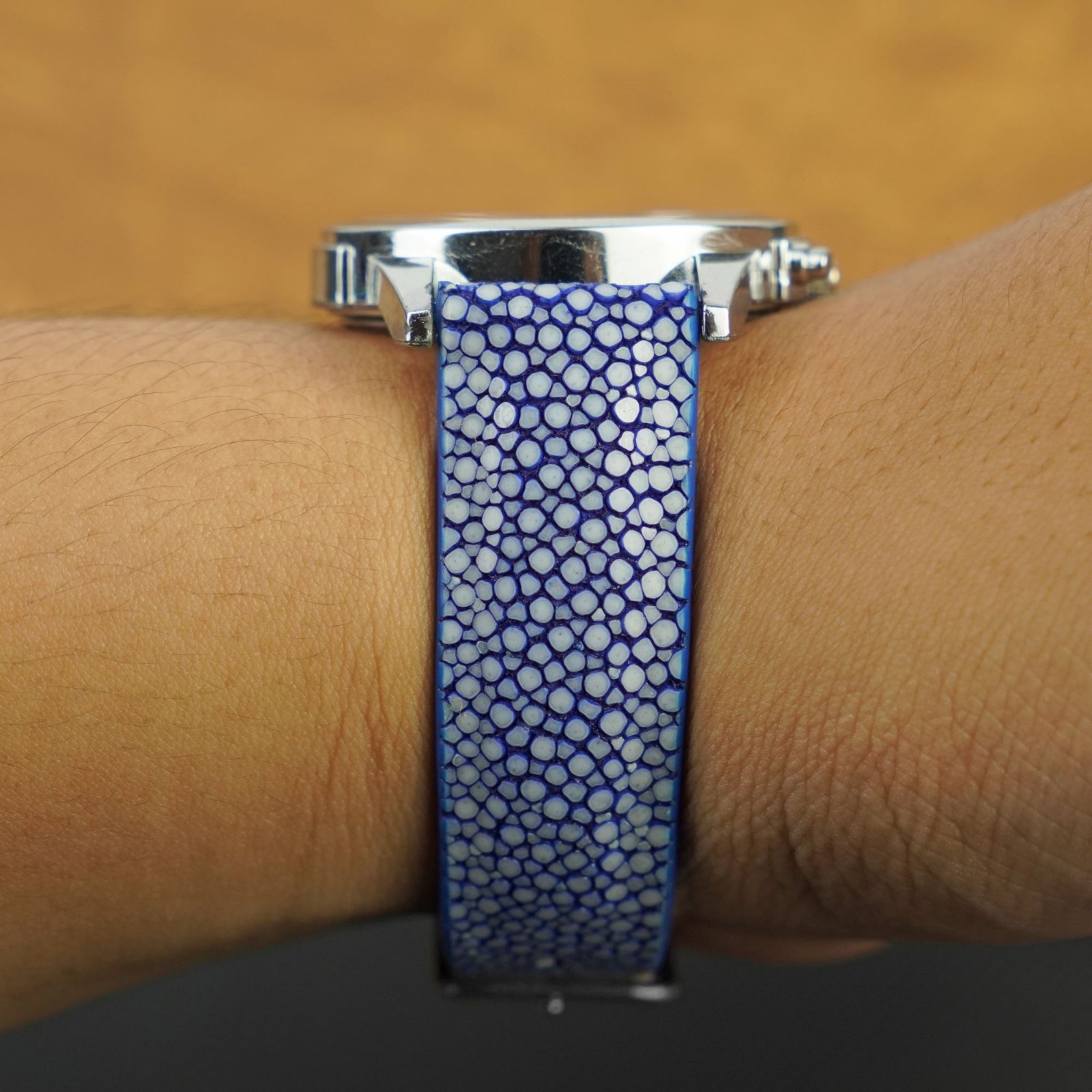 20mm Blue Leather Watch Strap Men Genuine Stingray Leather Watch Band Luxury