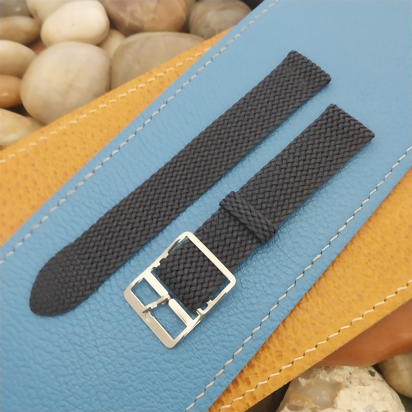 17.2mm Perlon Mesh 2-piece Gray & Silver Buckle 1960s Vintage Field Watch Strap