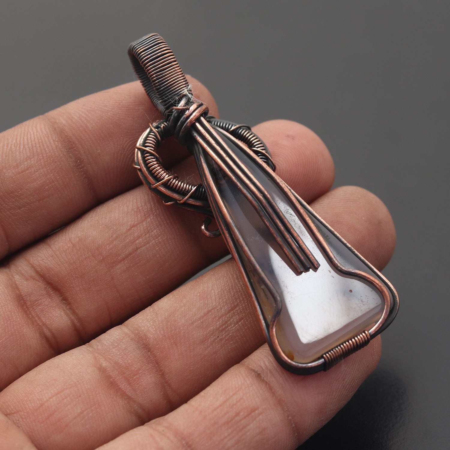 Montana Agate Gemstone Copper Wire Wrapped Handmade Pendant Jewelry Gift For Her