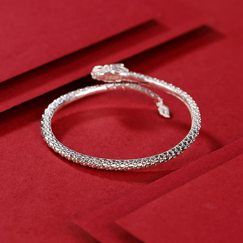 Pure S999 Fine Silver 999 Bracelet Men Women Dragon Open Bangle 26-27g