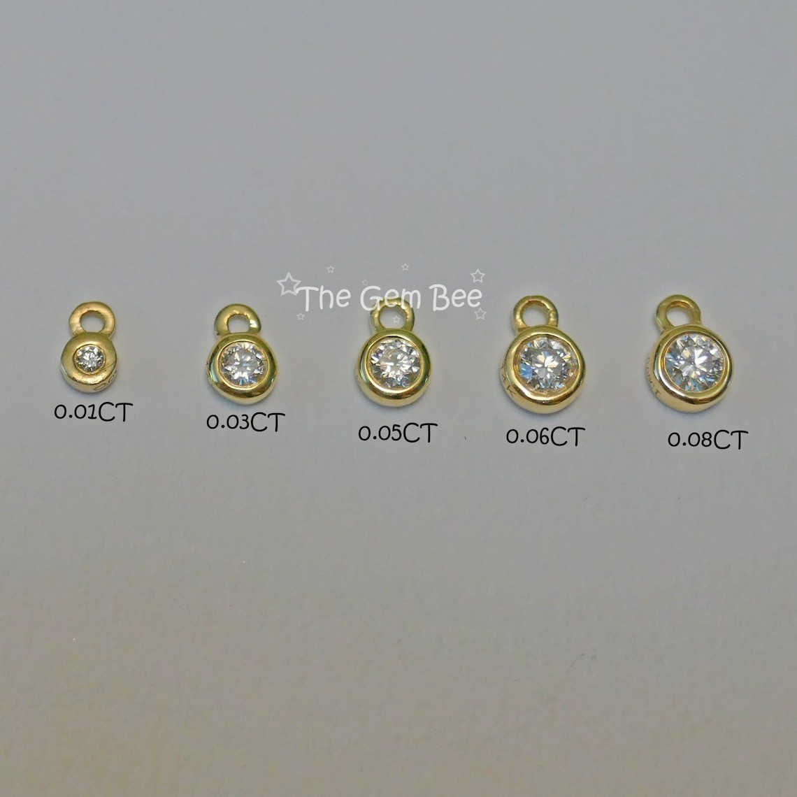 Minimalist 0.05CT 14k Yellow White Thick Gold Round Diamond Bead Charm 3mm hole
