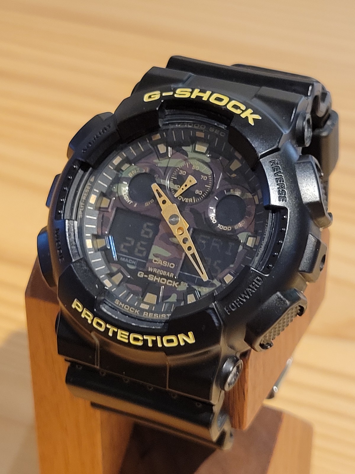 EXCELLENT! ​CASIO G-SHOCK GA-100CF Camo Dial Black – NEW BATTERY, HANDS ALIGNED