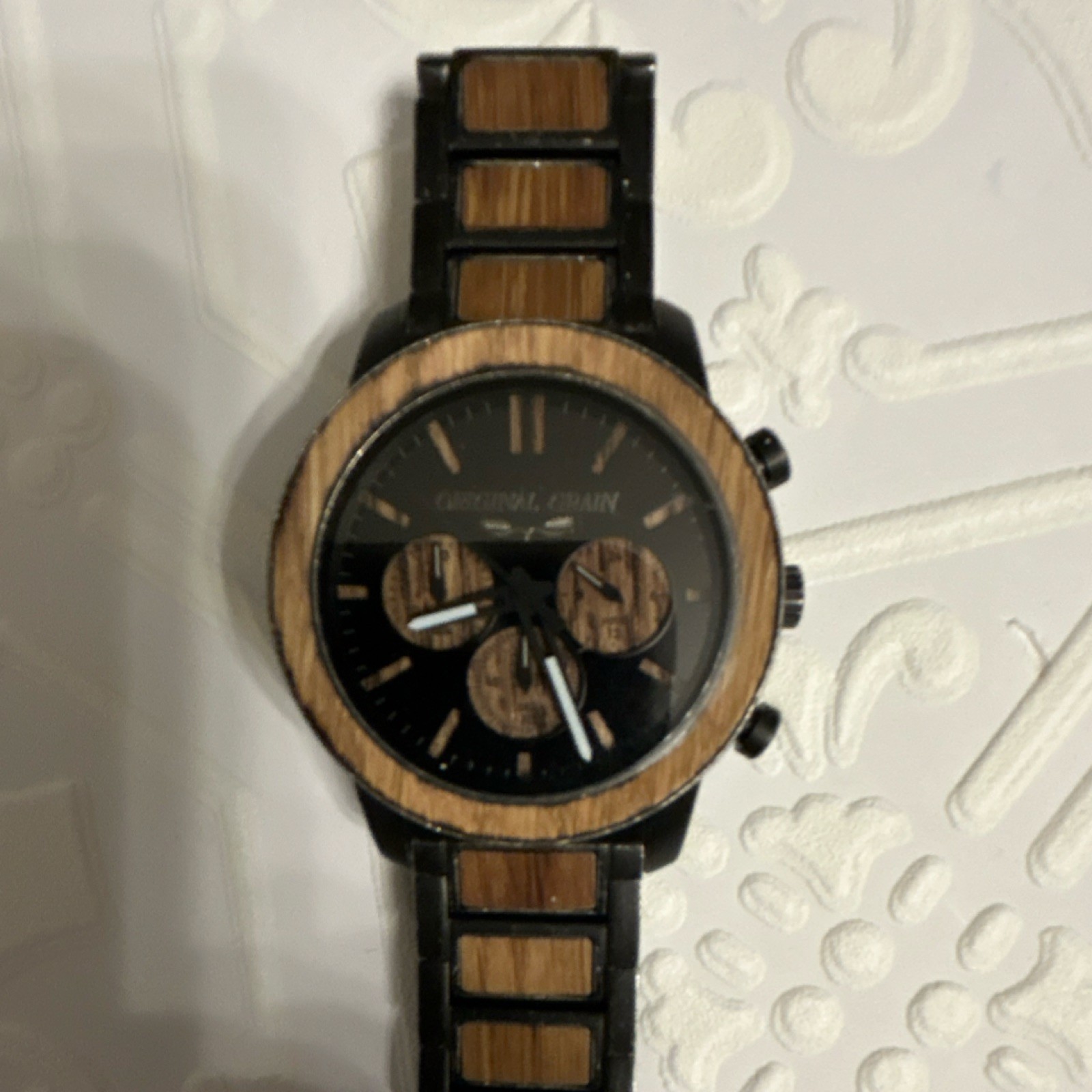 Original Grain Chronograph Men’s Wristwatch Wood Metal Bracelet Box
