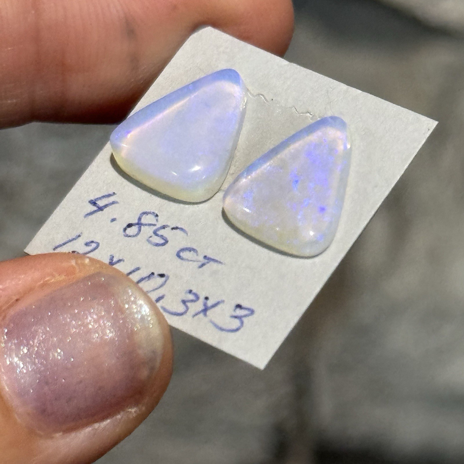 4.85ct 12×10.3×3.6mm Pair Clear Crystal Pipe Australian Opal Cabochon Gems