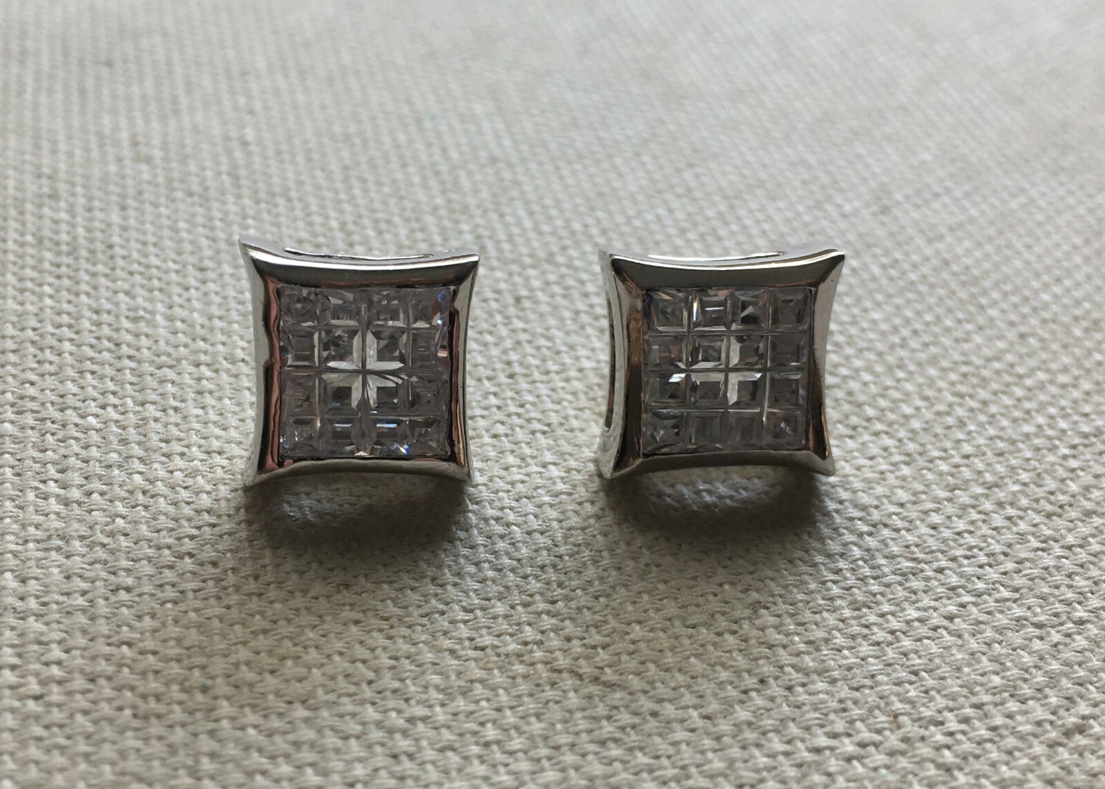 Hip Hop Statement Pave Crystal Stud Earrings Squared Modernist Sterling 3/8″