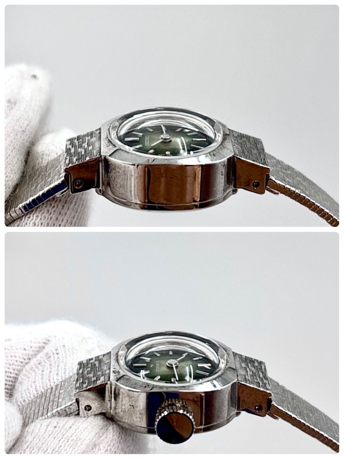Working Dead SEIKO wristwatch hand wound green gradient dial 21 jewels made by S