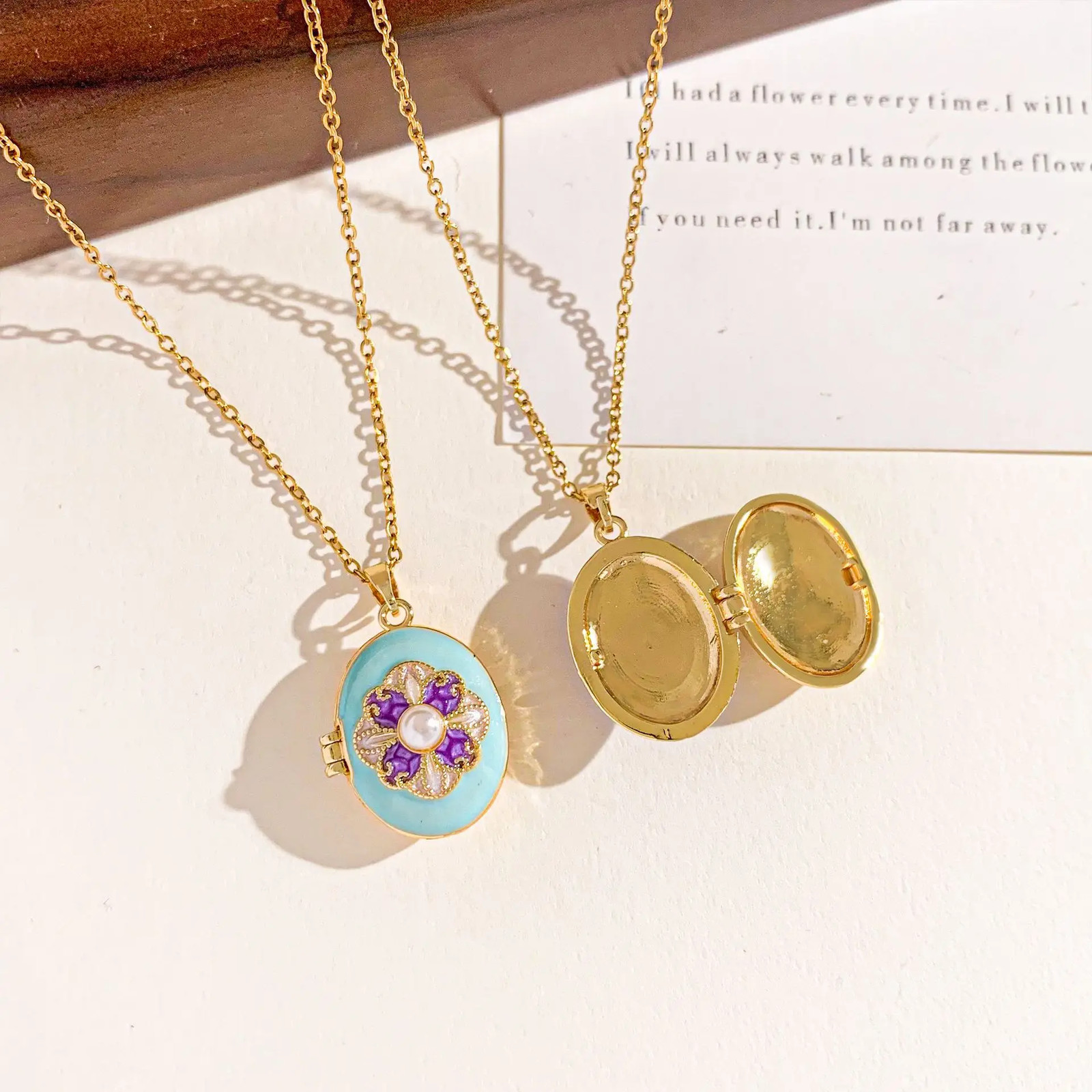 Personality Design Stainless Steel Can Be Opened Oval Photo Album Necklace