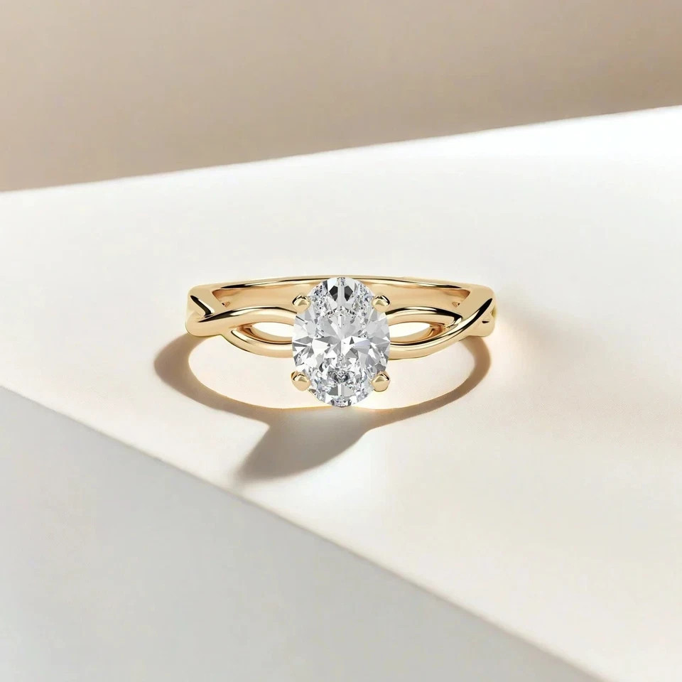 White Moissanite 2.50 Ct Oval Cut 1-Stone Wedding Ring 14K Yellow Gold FN