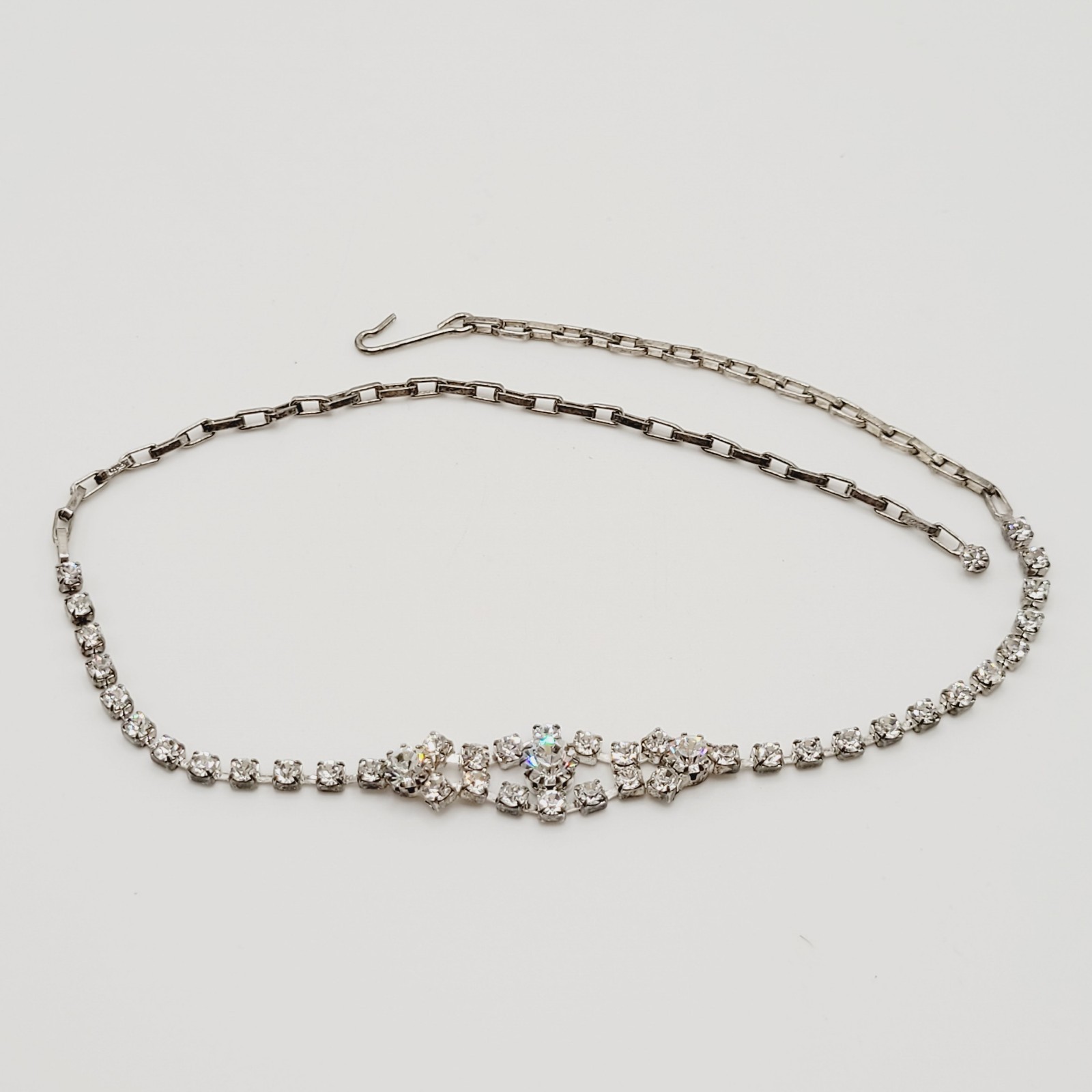 Dainty Rhinestone Choker Collar Art Deco Eye Part Chain Vintage Necklace 15 Inch