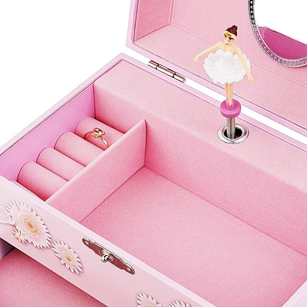 Kids Musical Jewelry Box for Girls with Drawer and Jewelry Set with Ballerina Th