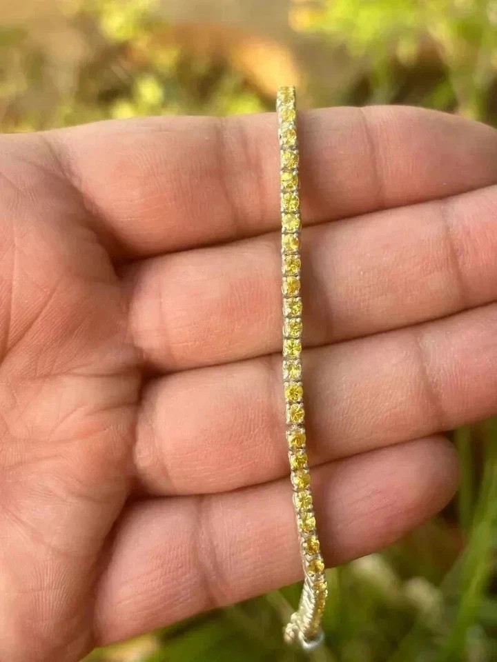 7Ct Round Cut Simulated Citrine Wedding Tennis Bracelet 14K White Gold Plated