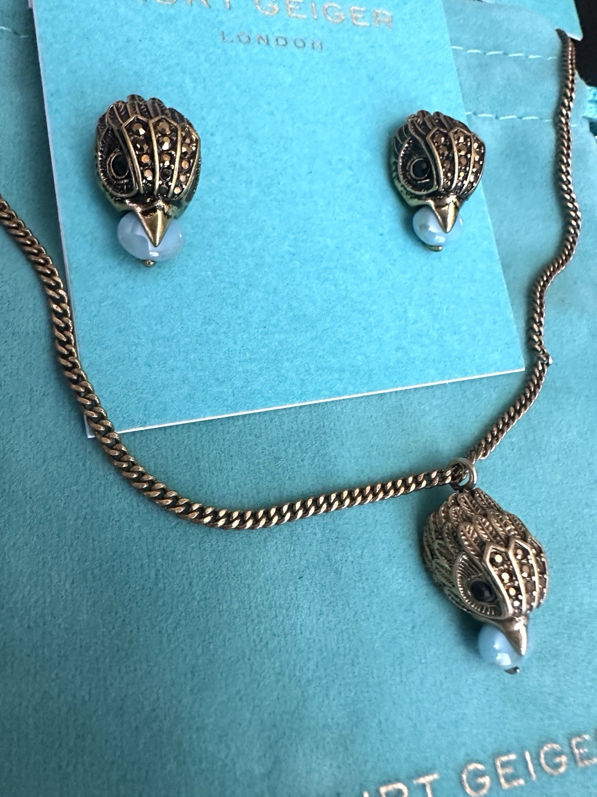 Kurt Geiger Jewelry Set / Eagle Head/Necklace Earrings/ Brass /Turquoise