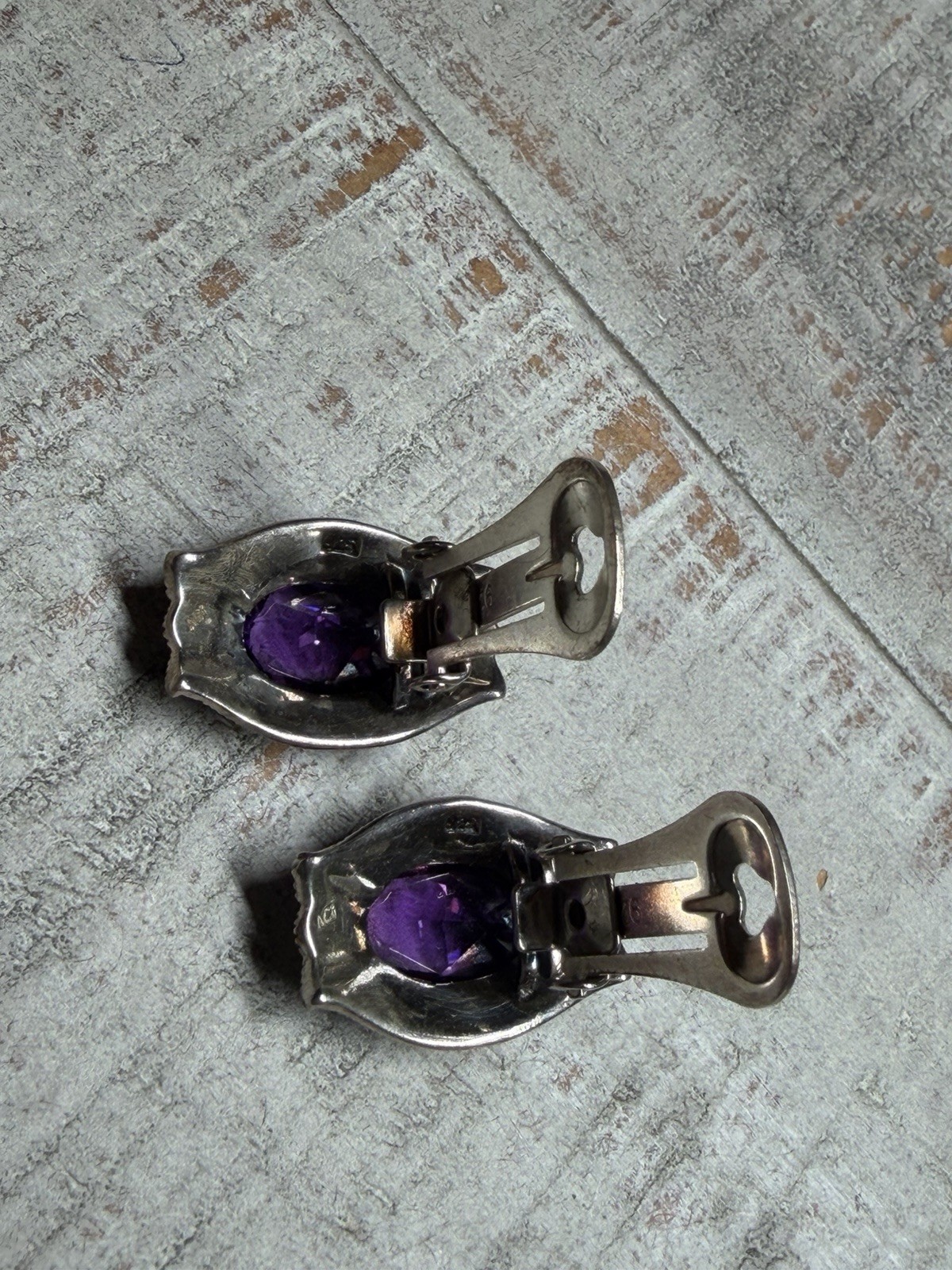 Sterling Silver Amethyst And Marcasites Clip On Vintage Earrings