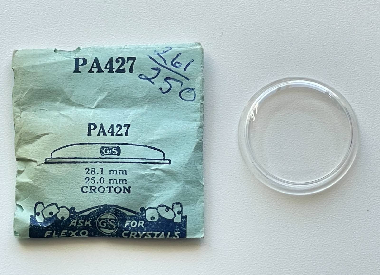 GS Pa427 Watch Crystal 28.1mm 25.0mm Croton Replacement Vintage Plastic NOS Part