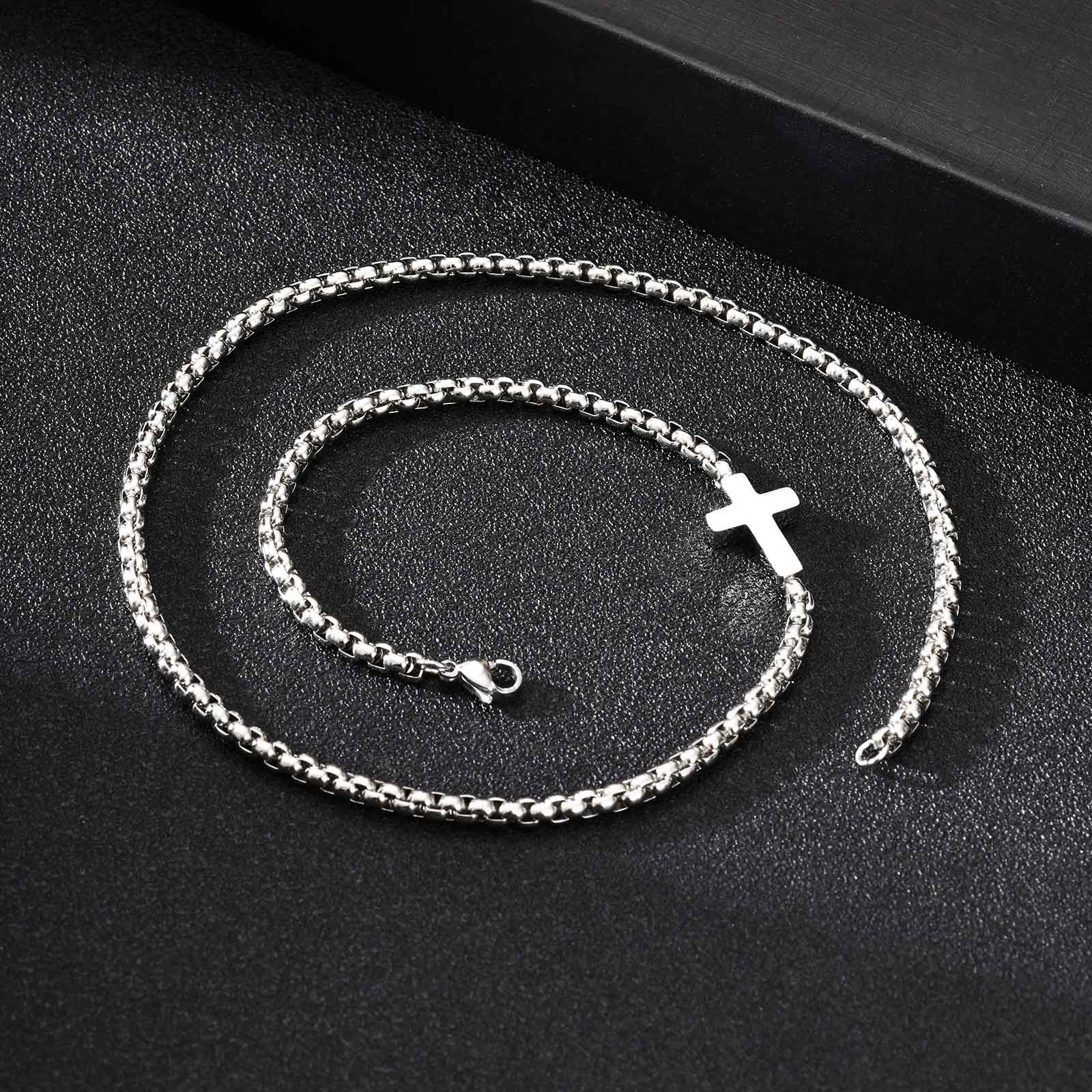 Stainless steel Square Pearl Chain CrossNecklace for Men 20″ 50cm Religious