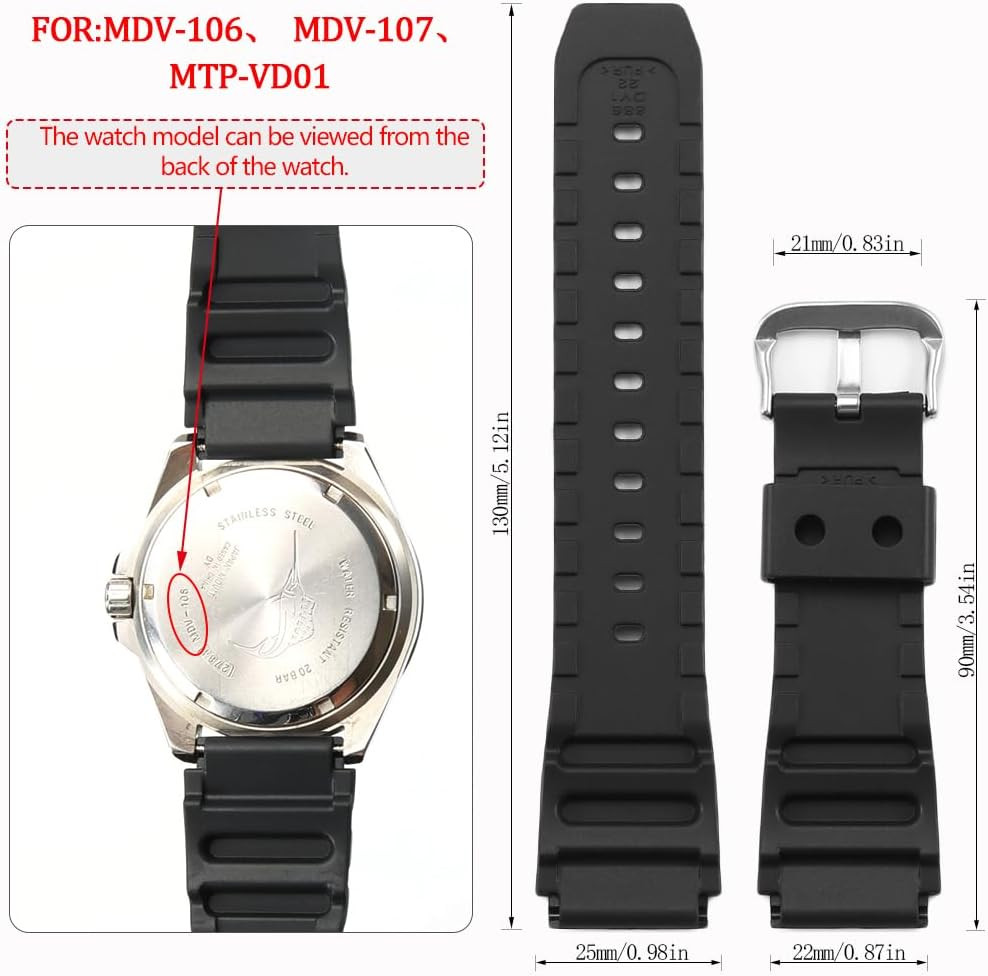 Resin Strap Compatible with Casio MDV106 Series MDV106-1AV 200 M WR Replacement