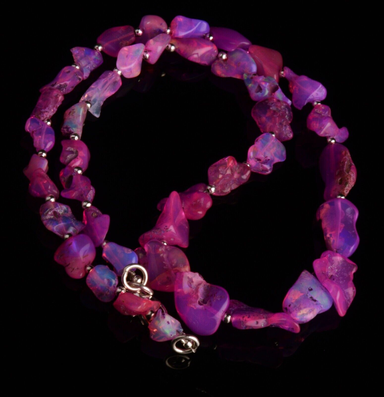 Natural Rainbow Fire Pink Opal Gem 7 to 13 mm Rough Nugget Beads 17.5″ Necklace