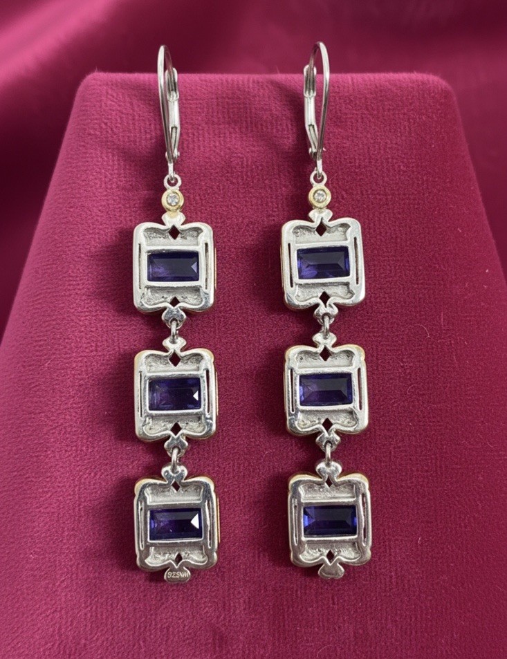 Michael Valitutti Gems En Vogue 925 Sterling Sil 18K YG Pltd Iolite Earrings NWT