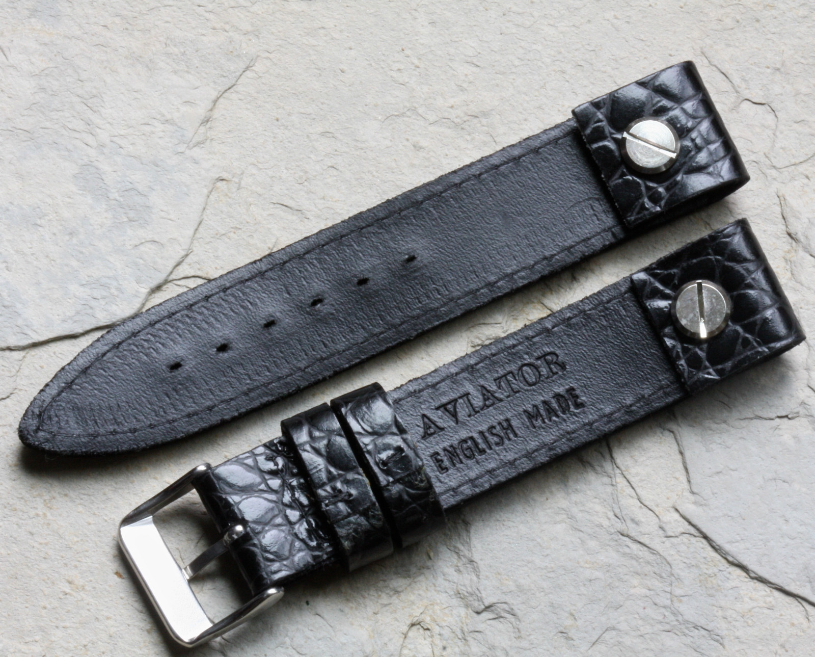 Baby Alligator grain leather AVIATOR 20mm open-end watch band made in UK 4 sold