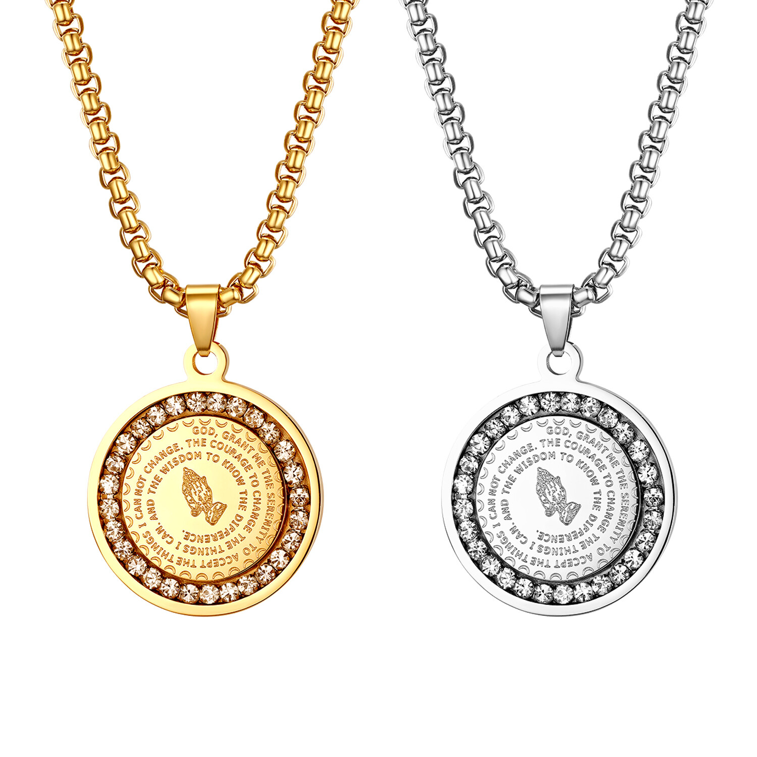 Men’s Stainless Steel Rhinestone Bible Text Prayer Tag Pendant Necklace Chain