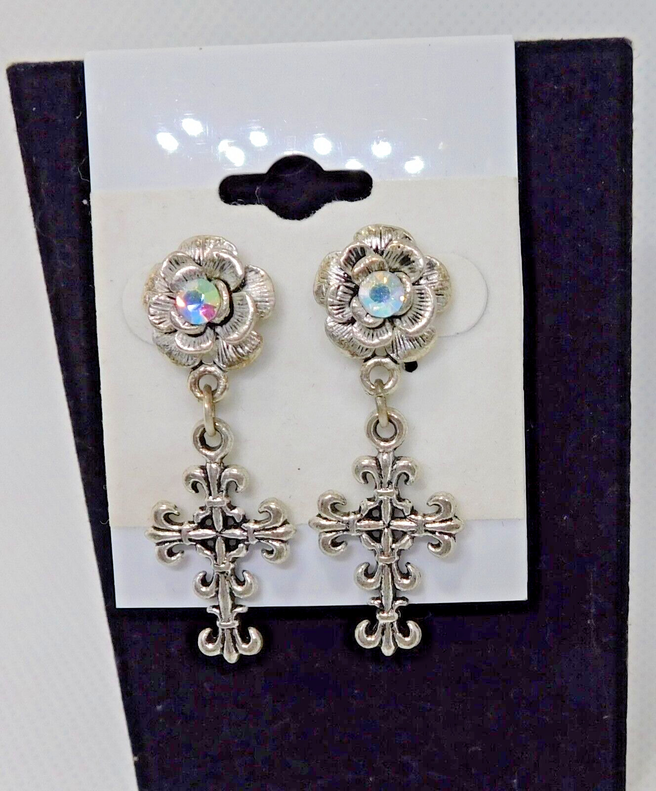 Elegant Filigree Cross, A.B. crystal earrings, Christian, Any Occasion, Gift