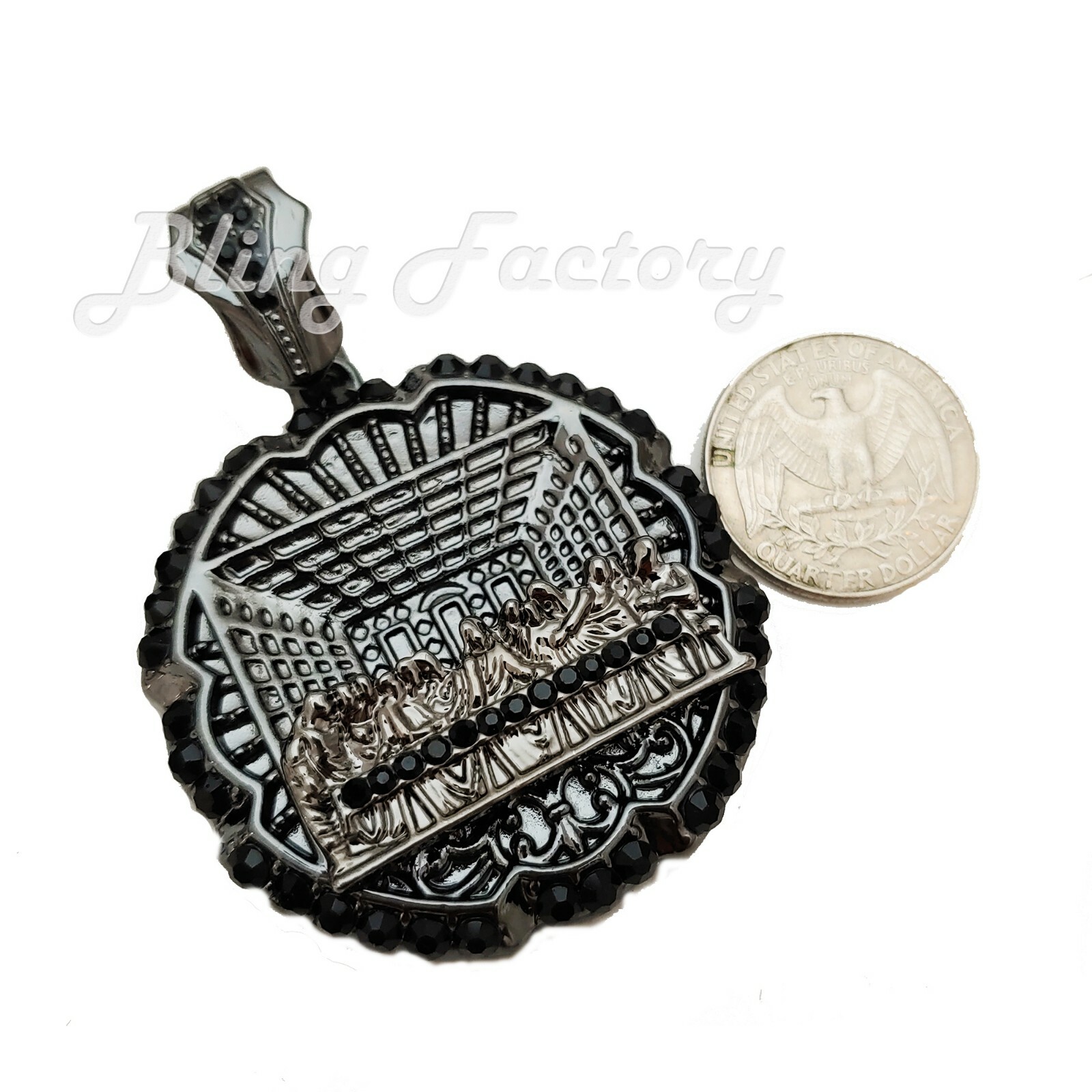 HIP HOP ICED CUBIC ZIRCONIA BLACK HEMATITE PLATED LARGE LAST SUPPER ICY PENDANT