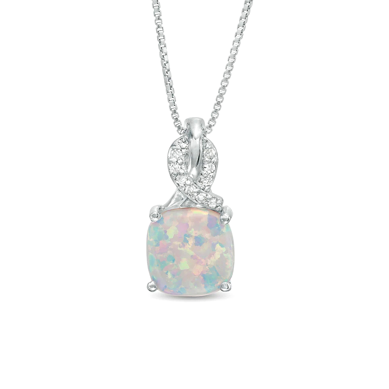 Women’s 925 Sterling Silver Created Opal Pendant With White Diamond