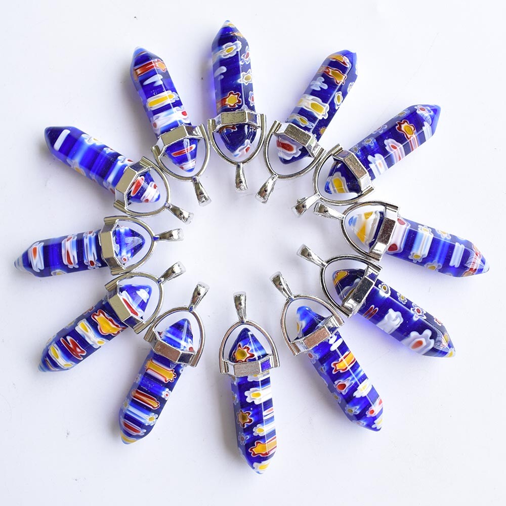 30pcs Mixed Thousand Flower Glass Pillar Point Charm Pendants for Jewelry Making