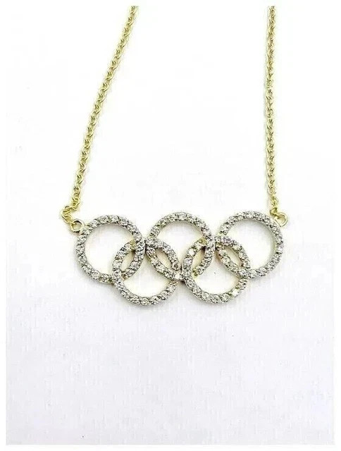 2 Ct Round Cut Real Moissanite Cluster Olympic Pendant 14k Yellow Gold Plated