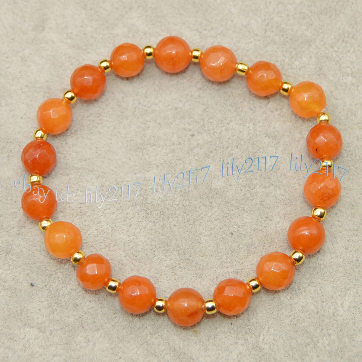 Natural Orange Topaz 8mm Faceted Round Gemstone Beads Elastic Bracelet 7.5 inch