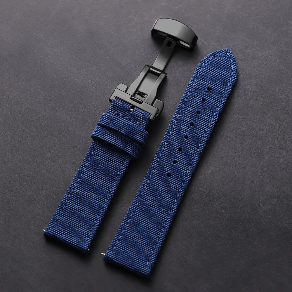 Quick Release Nylon Leather Strap 20/22mm Butterfly Buckle for Omega Seiko