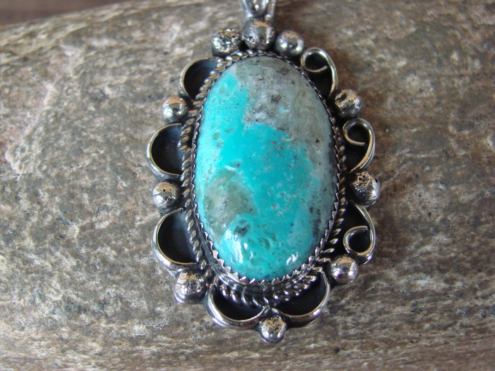 Navajo Indian Nickel Silver Turquoise Pendant Signed Jackie Cleveland