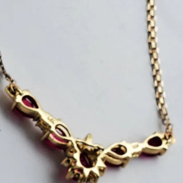 Pear Cut Simulated Red Garnet Women’s Gorgeous Necklace 14K Yellow Gold Plated