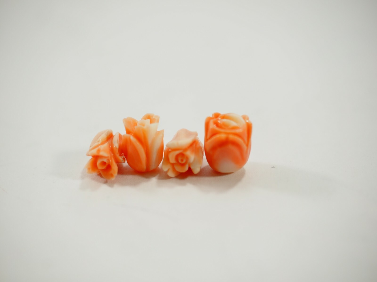 Vintage Top Quality Precious Angel Skin Pink Coral Carved 3-D Rose Cabochons NOS
