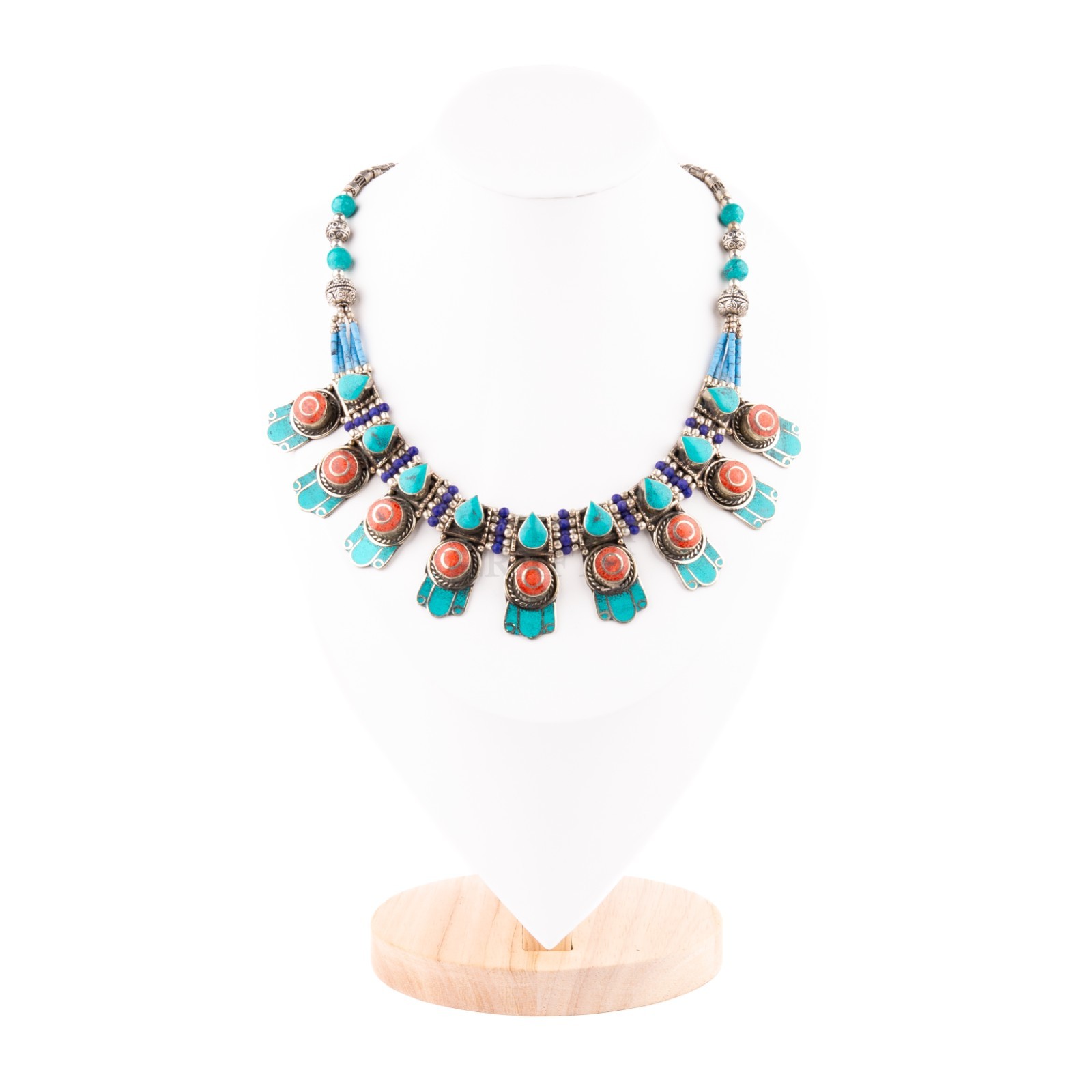 Traditional Tibetan Turquoise Coral Lapis Necklace, Handmade Ethnic Tribal
