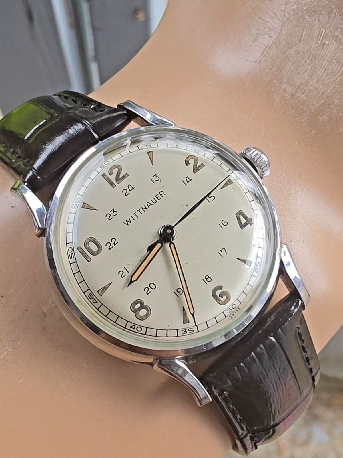 Vintage WITTNAUER men’s manual wind watch Military Style 24H dial 1950s