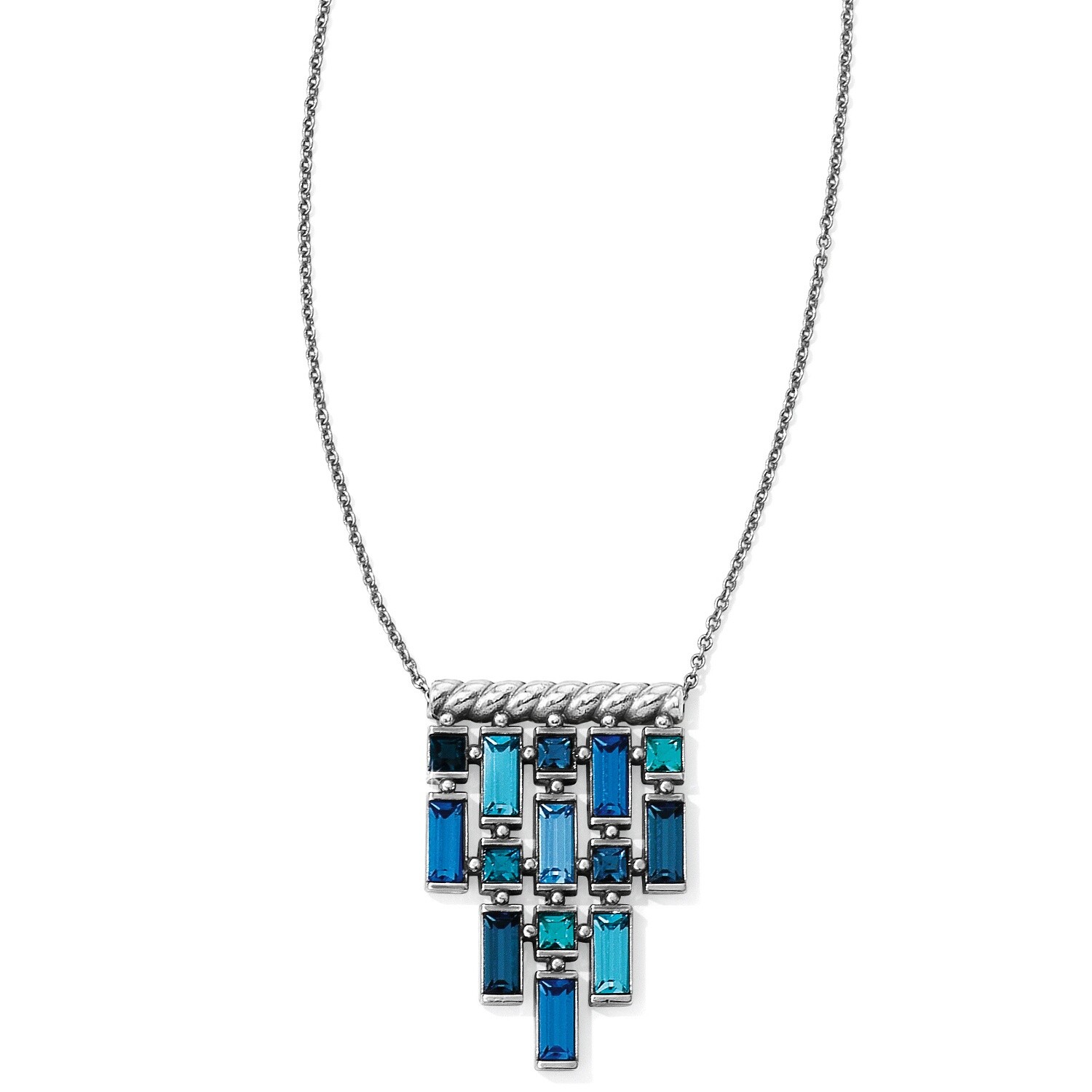 NWT Brighton MODERNA Blue Baguette Crystal Silver Short Pendant Necklace MSRP$74