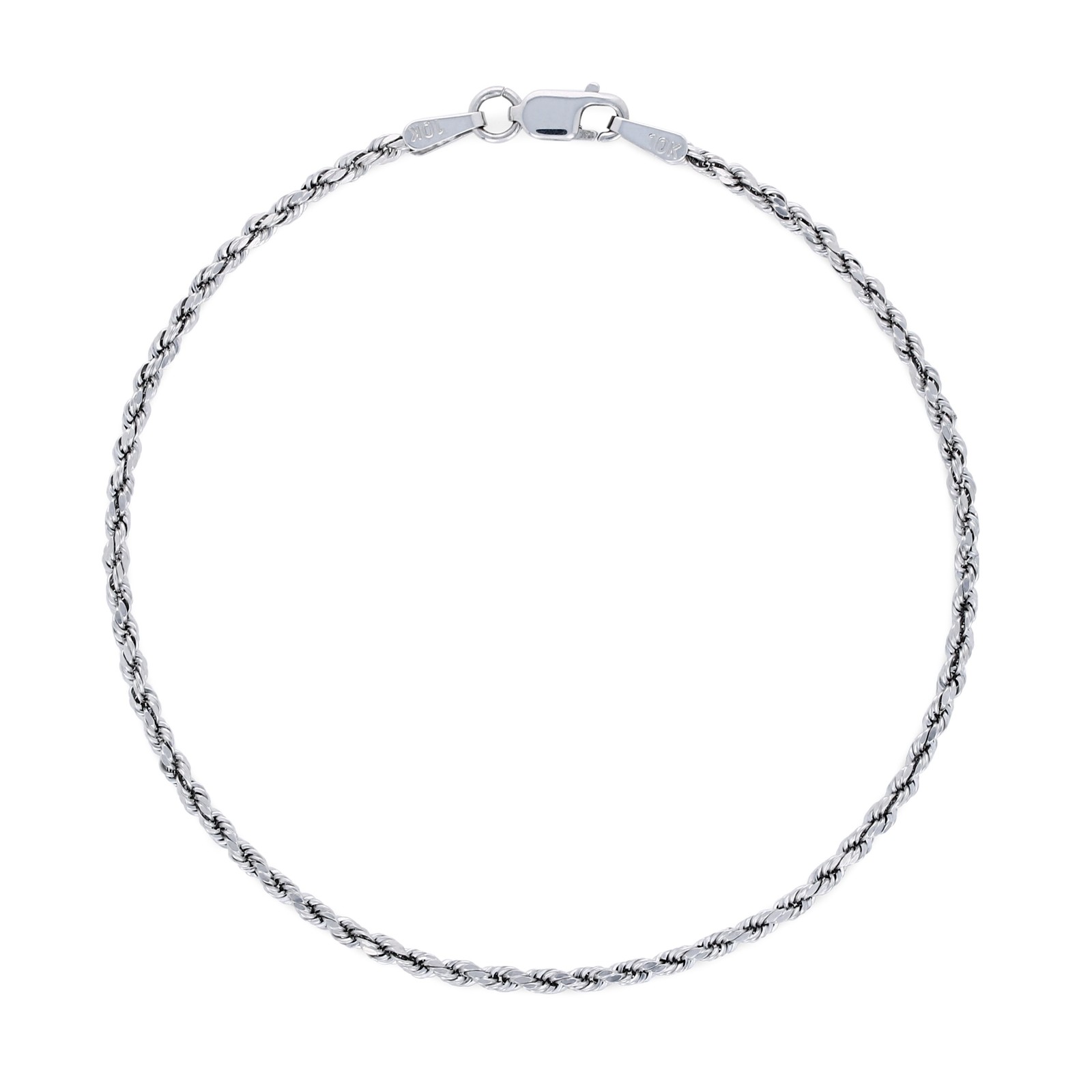 10K White Gold 2mm Diamond Cut Rope Bracelet Mens Womens 7″ 7.5″ 8″ 8.5″ 9″