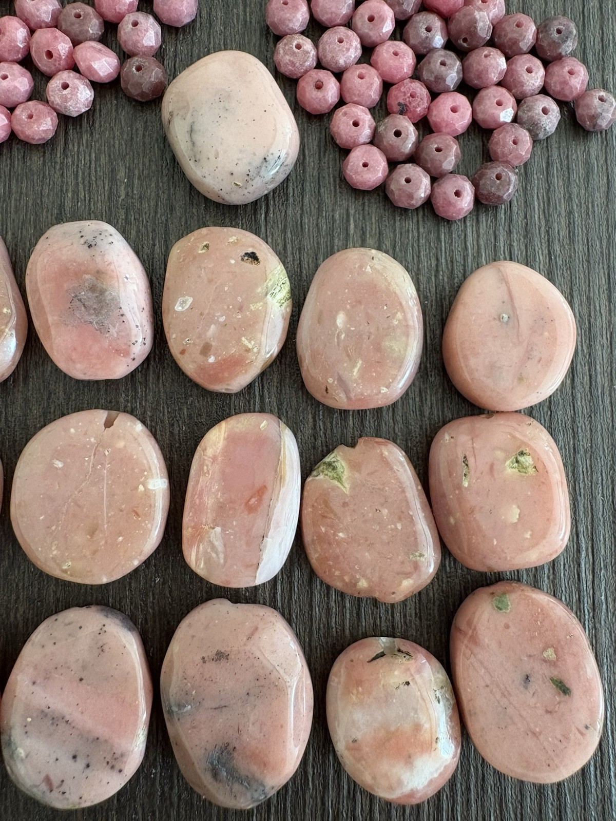 LOT of Mixed Pink Opal and Rhodonite Drops Roundelle Beads Stones Read Info