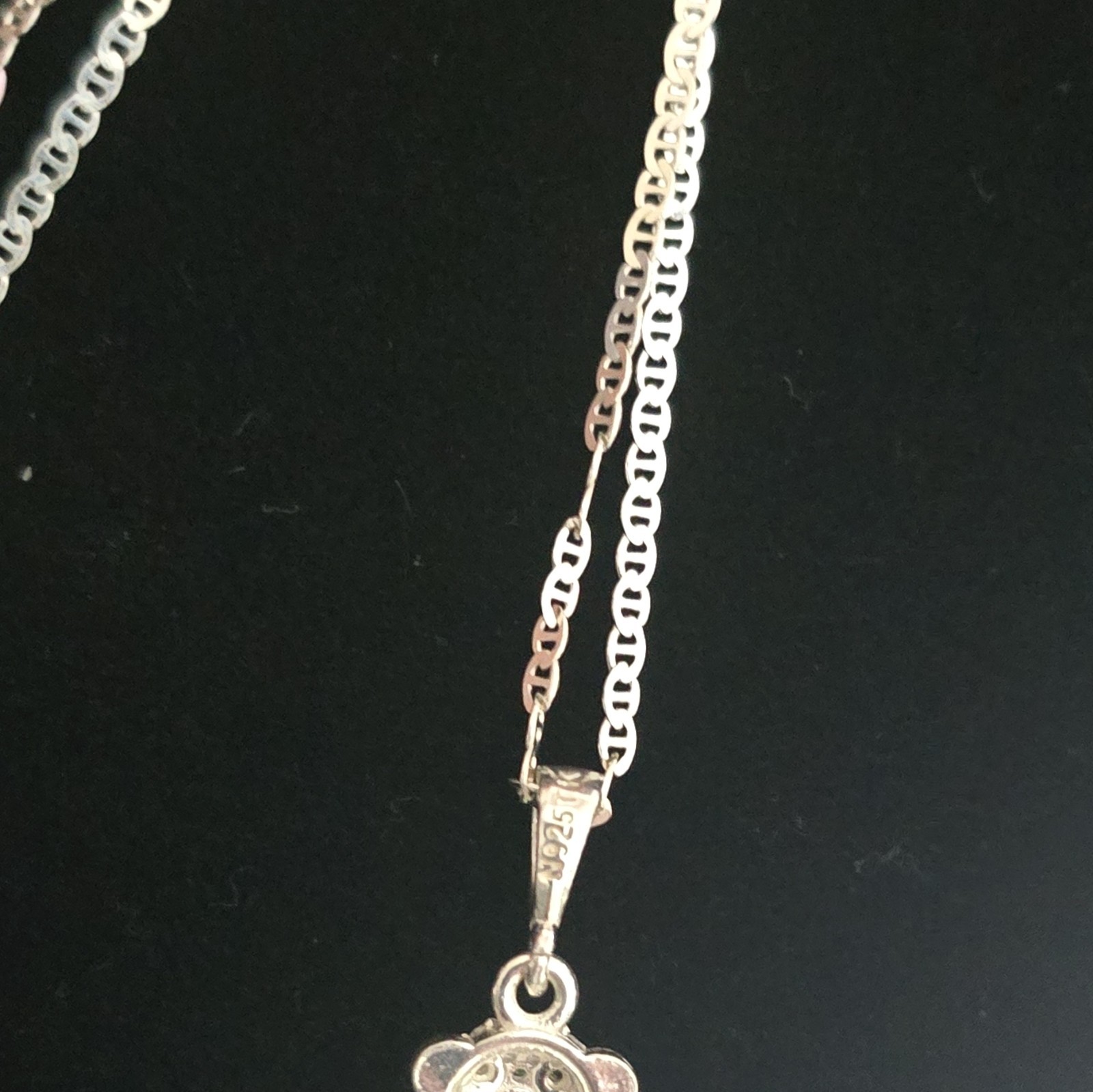 Italian 925 Sterling Mariner Chain W/Iced 925 Sterling Teddy Bear Pendant