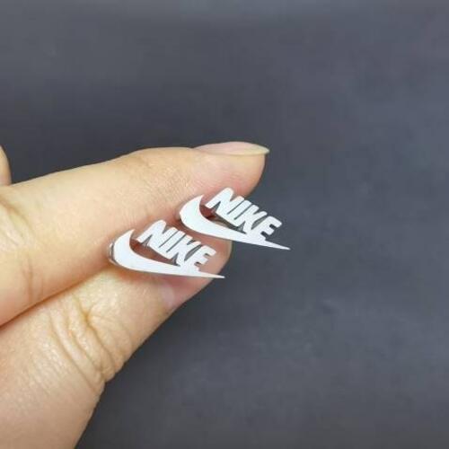 Nike Swoosh Silver – Plated Metal Stud Earrings, Pair, For Men or Women