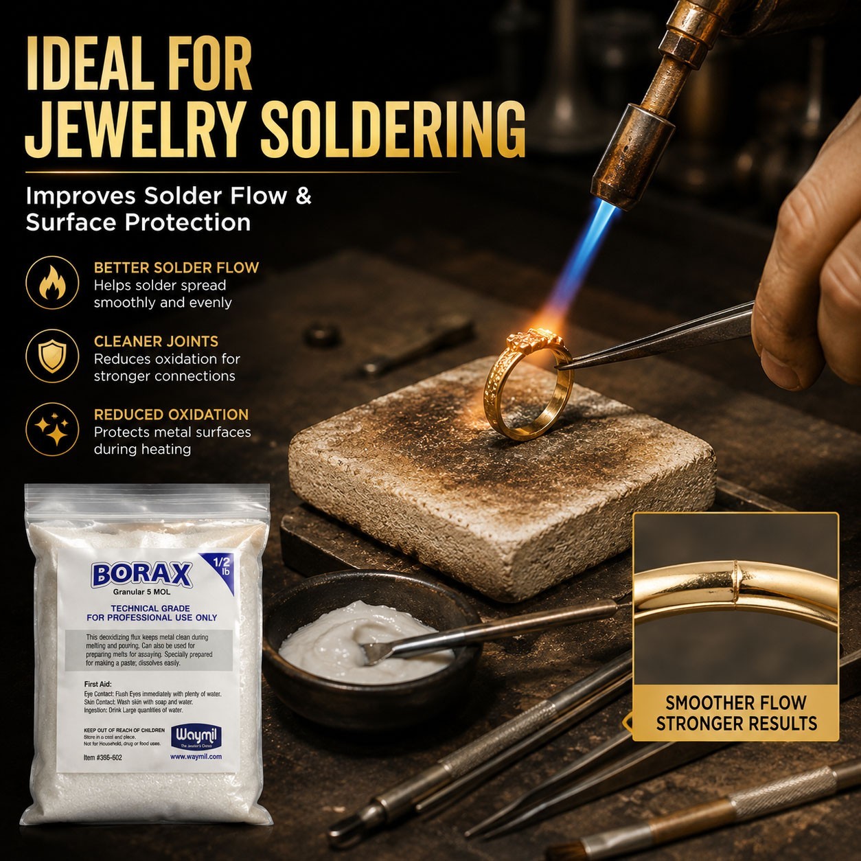 Borax Flux 1/2 Pound Melting Gold Silver Crucible Glaze Jewelry Casting 8 Oz.
