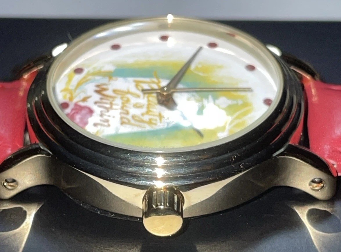 Disney Beauty & the Beast Watch Red Leather Gold tone New In Box (Box 1)