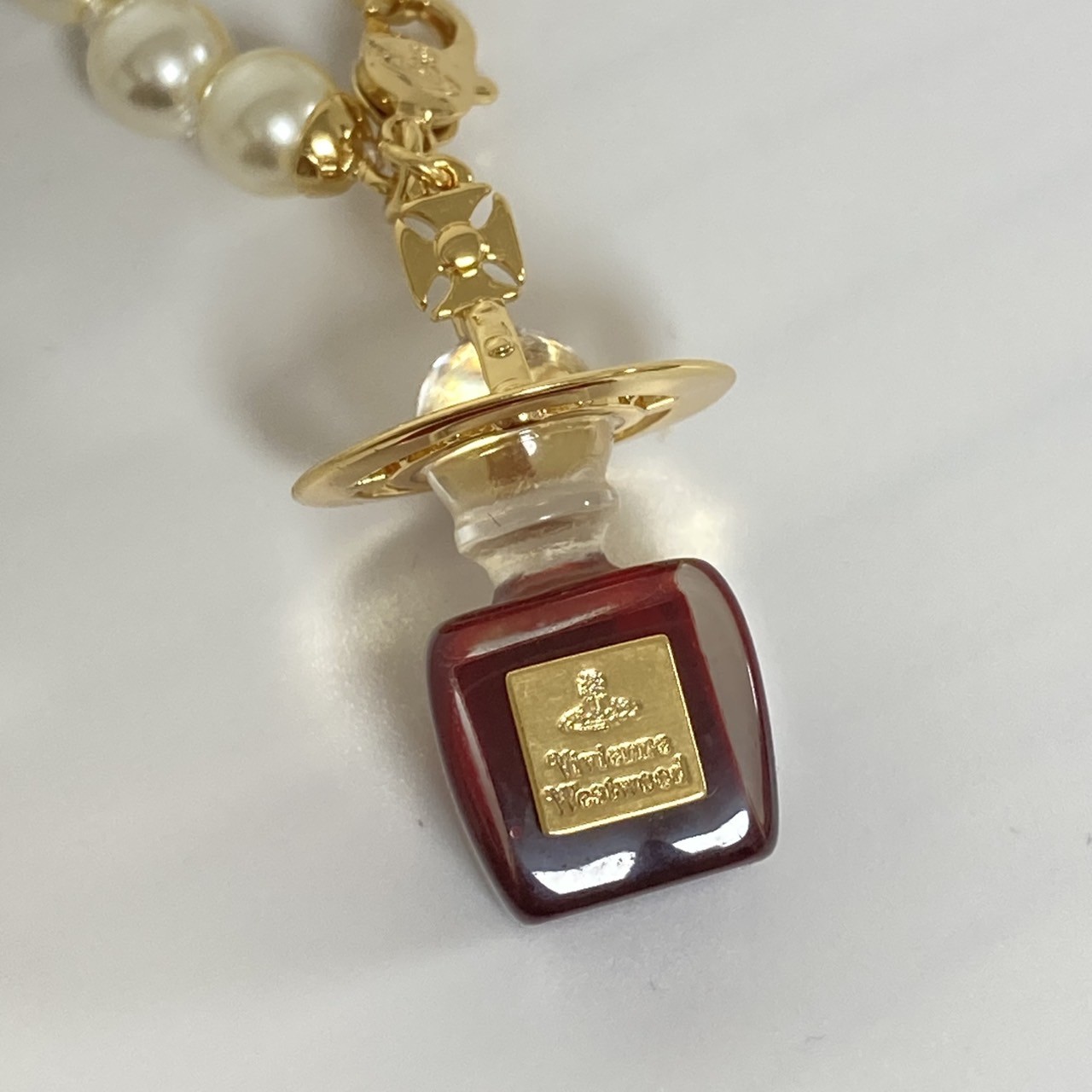 Vivienne Westwood Necklace Pearl Perfume Bottle Choker Gold Wine Red NO BOX