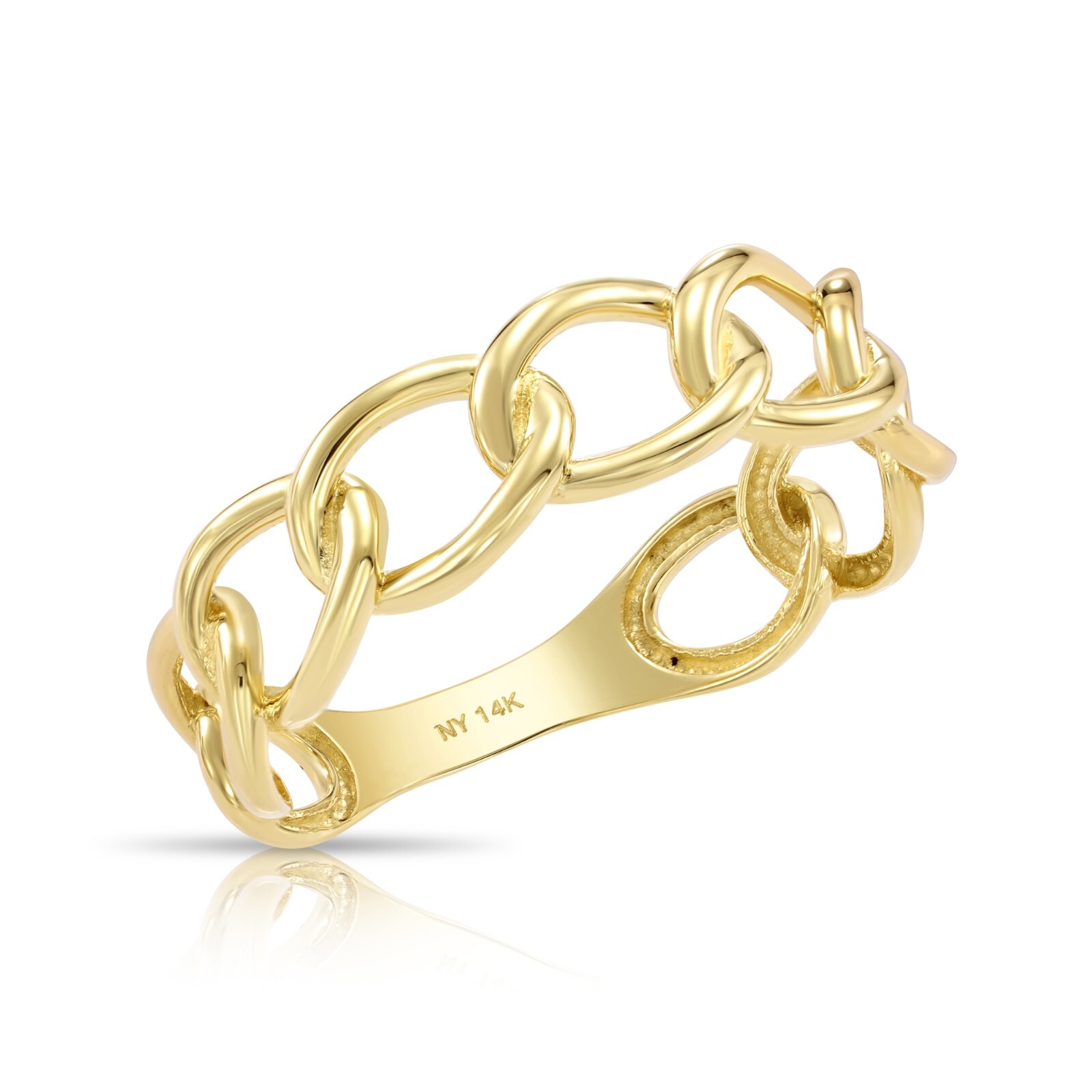 14K Real Solid Yellow Gold Dainty Cuban Chain Link Minimalist Braided Band Ring